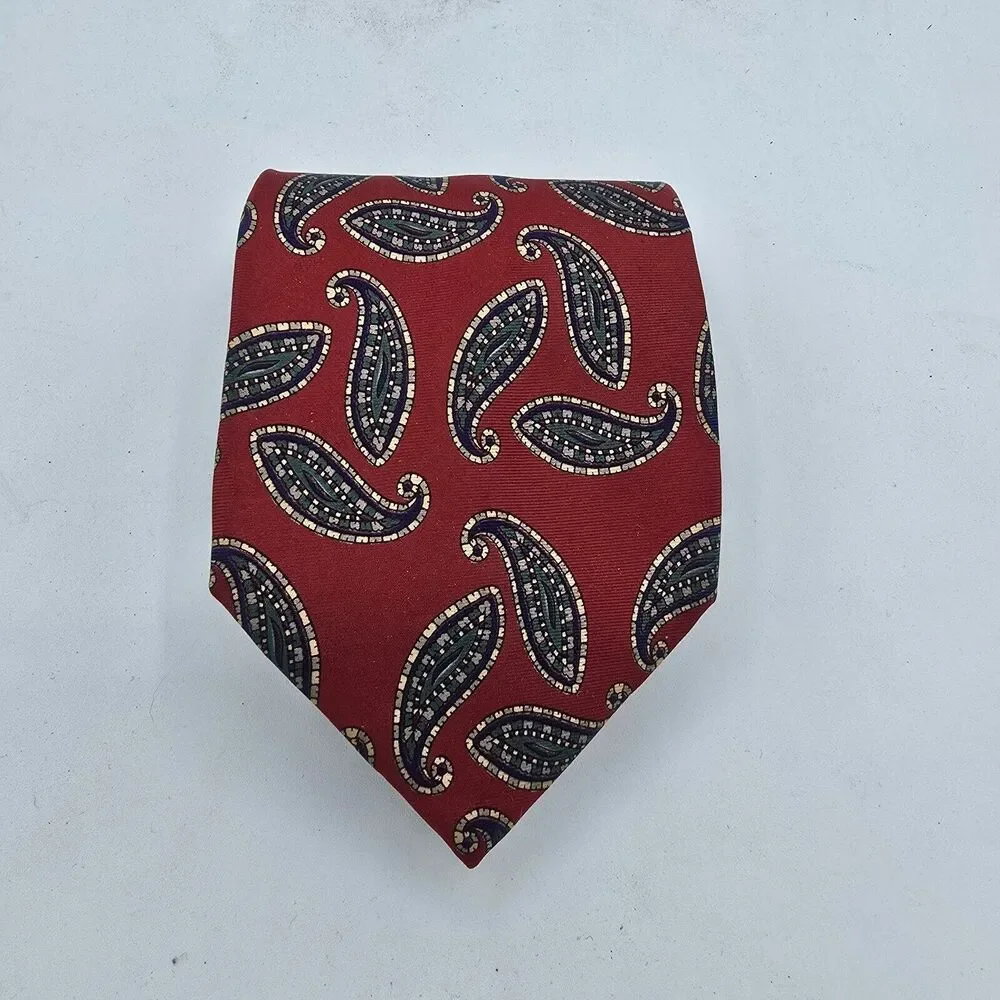 Necktie Mens Vintage Brown & Church, Silk Blue Geometric Design, 56 By 3.5